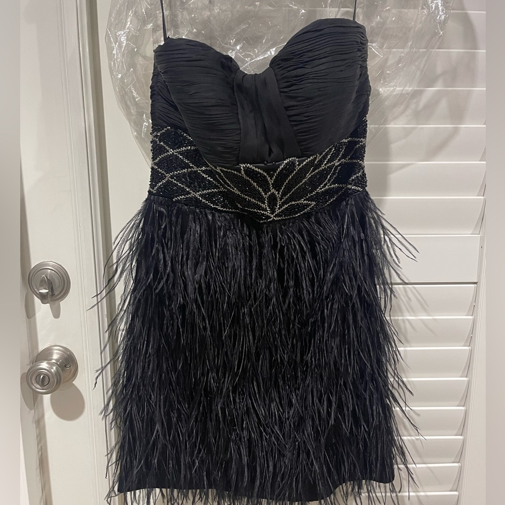 Interlude size 8 black feathered prom/homecoming dress with beading